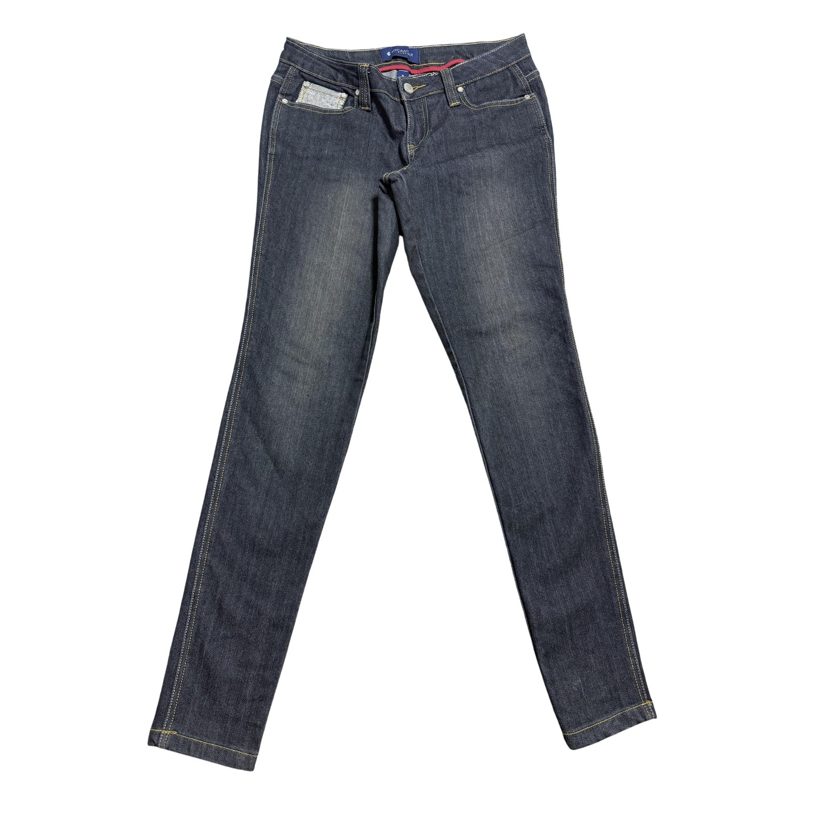 Rocawear Jeans Womens 5 Blue Dark Wash Skinny Sequined R Logo Back Pockets